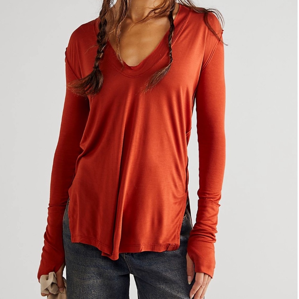 NWT! Free People Fresh And Clean Long Sleeve Spiced Brandy Red Orange Medium